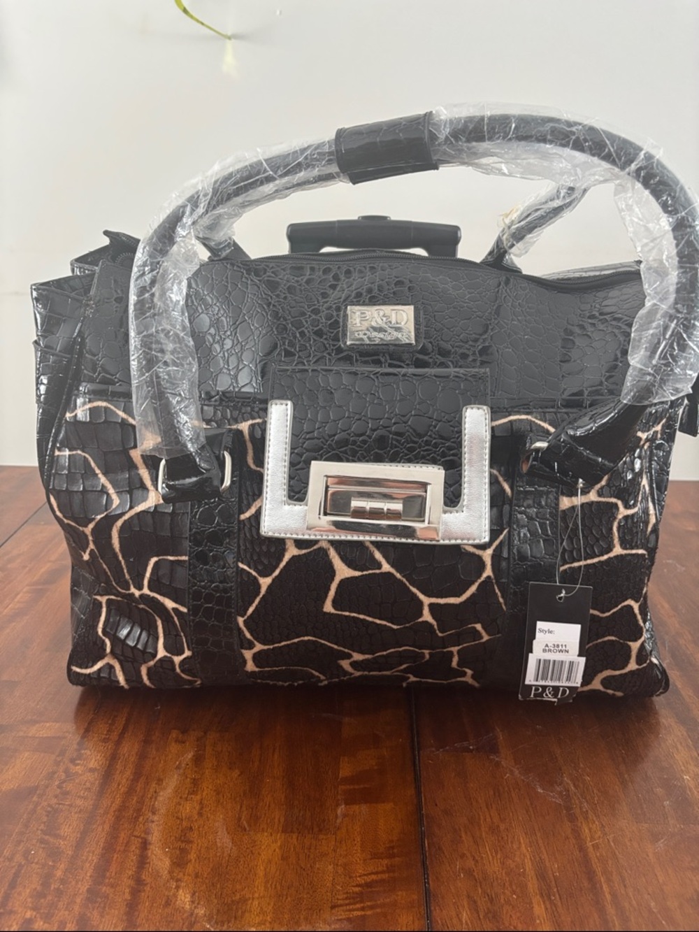 Women's Black & Brown Structured Laptop Tote